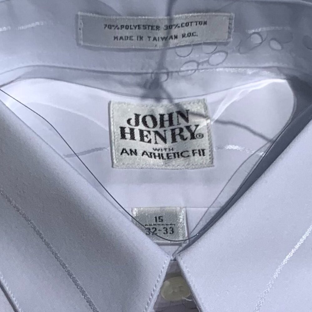 Men's Athletic Fit John Henry White Satin Stripe Long Sleeve Button Down Shirt - Picture 7 of 11